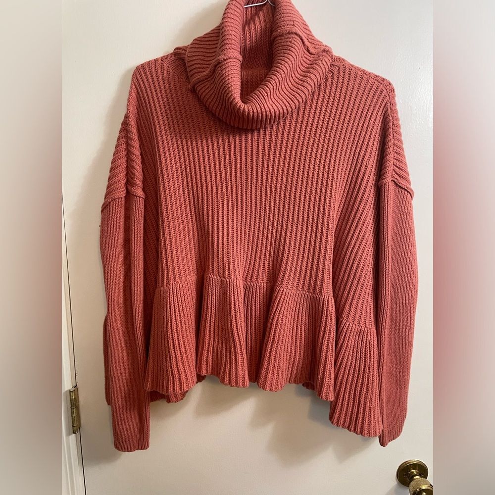 Free People Layer Cake Rusty Rose Cowl Neck Peplum Sweater in XS